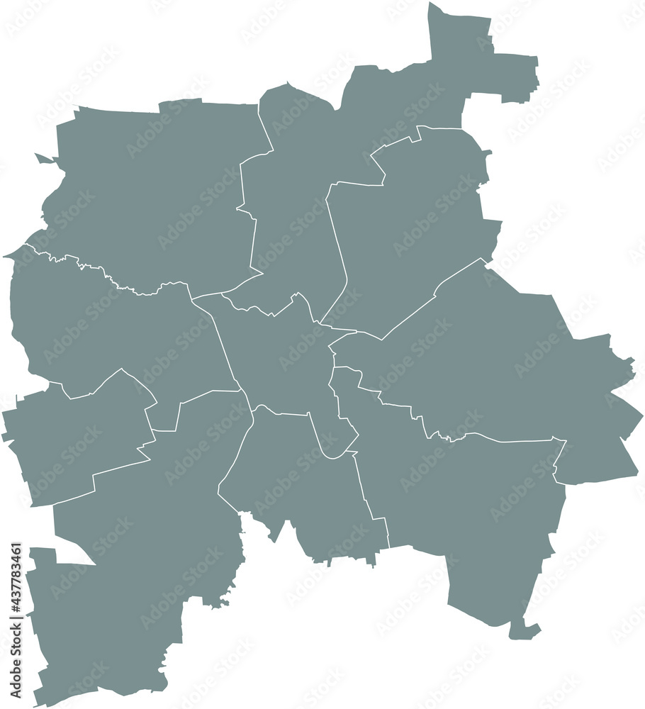 Simple gray vector map with white borders of districts of Leipzig, Germany