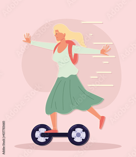 happy woman on gyroscooter