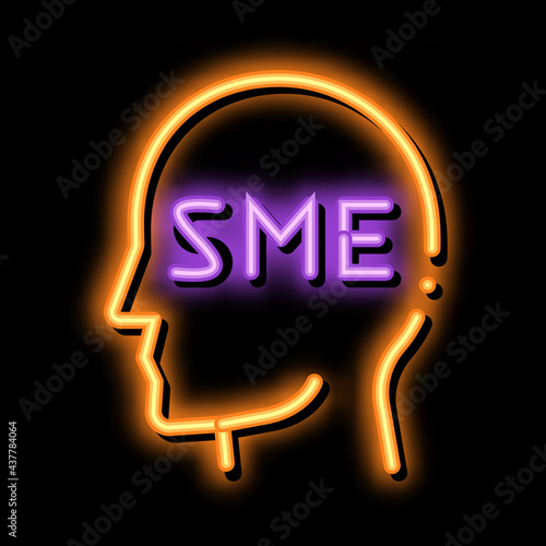 Human Head Sme Business neon light sign vector. Glowing bright icon Sme Small Medium Enterprise Expert Businessman Profile sign. transparent symbol illustration