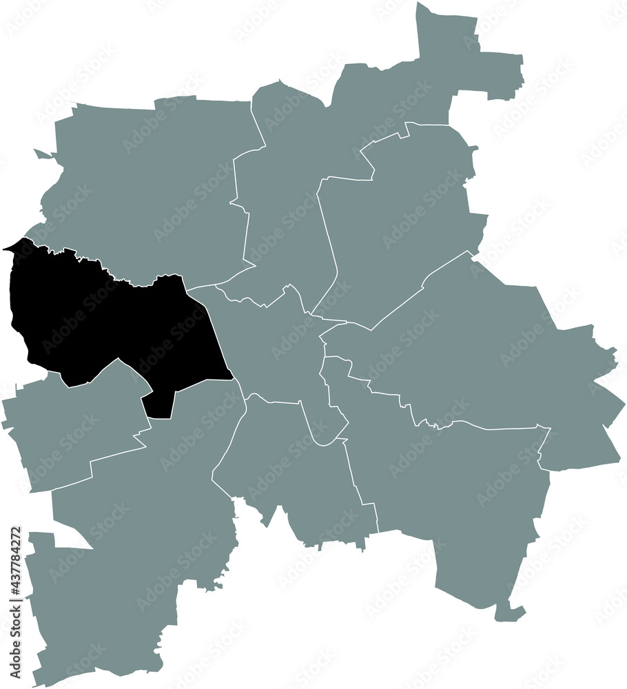 Black location map of the Leipziger Old West (Alt-West) district inside the German regional capital city of Leipzig, Germany