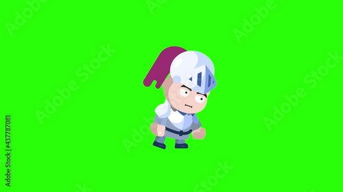 RPG Game Player Character in Heavy Armor with helmet pick up from the ground Green Screen
