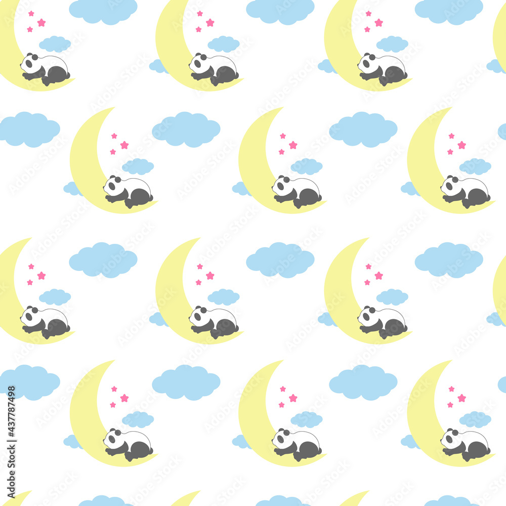 Seamless baby pattern with sleeping bears, clouds and stars. 