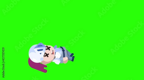 RPG Game Player Character in Heavy Armor with helmet ON Death with blood spatter Green Screen