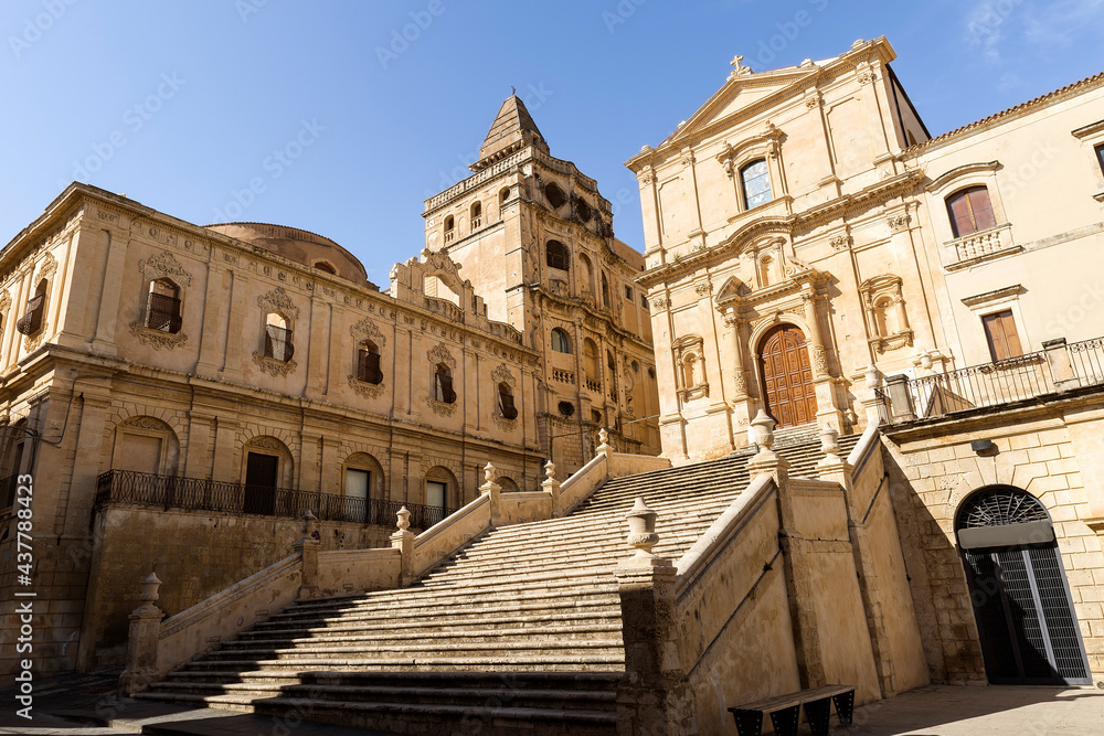 Front View of Church of San Francesco d’Assisi alla’Immacolata in Noto, Province of Syracuse, Sicily, Italy.