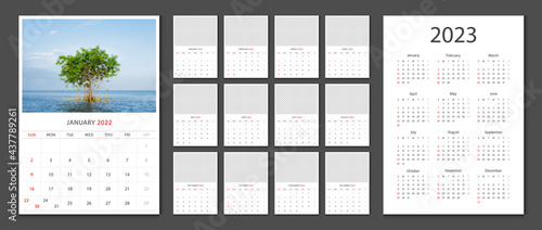 Calendar 2022 week start Sunday corporate design template vector.