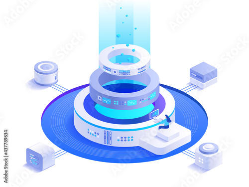 Cryptocurrency mining isometric concept