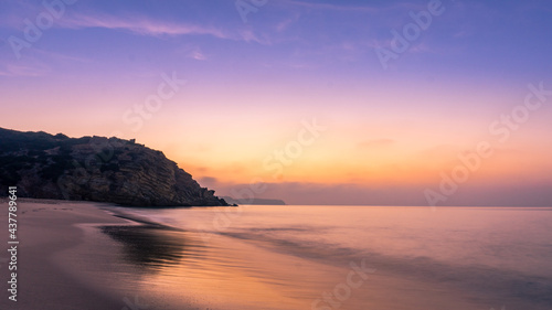 Colorful sky at morning before sunrise at praia da Figueira, Portugal