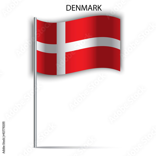 Icon with denmark flag stick for celebration design. Travel concept. Vector illustration. Stock image.