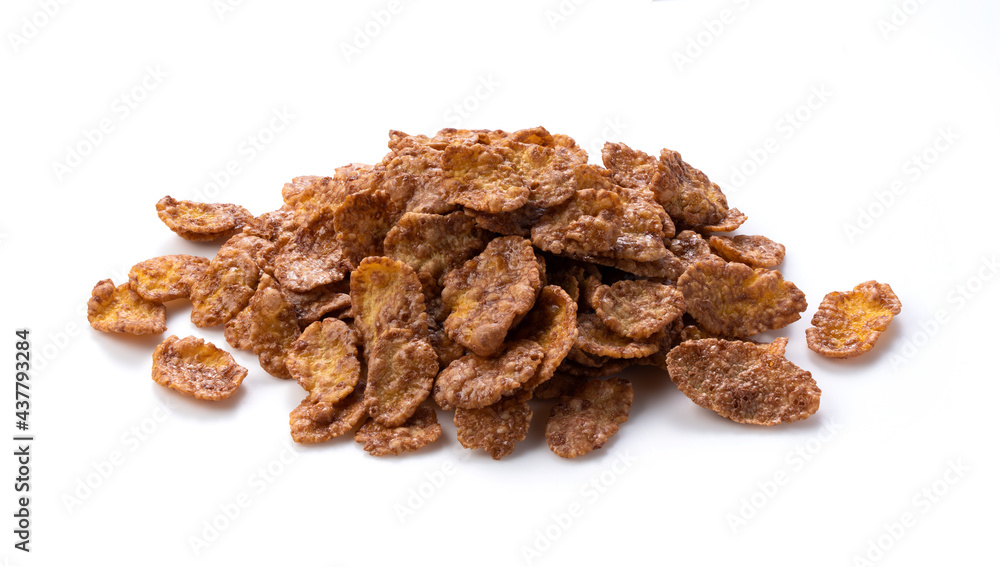 Chocolate cornflakes placed on a white background. Chocolate cornflakes placed on a white background.