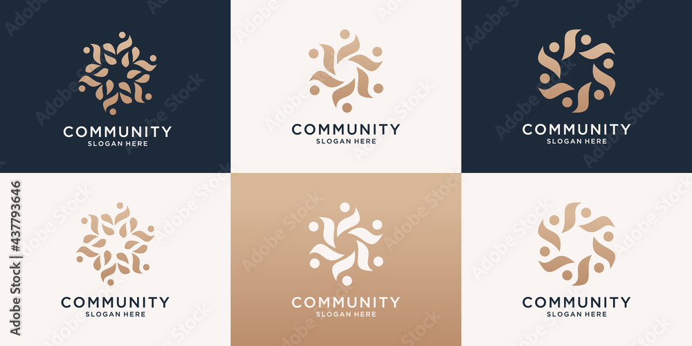 Set of abstract luxury people family and human unity logo template. symbol for teamwork, social group, community. - obrazy, fototapety, plakaty 