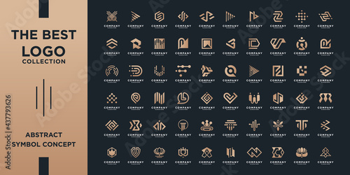 Mega logo collection, Abstract design concept for branding with golden gradient. photo
