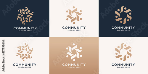 Set of abstract luxury people family and human unity logo template. symbol for teamwork, social group, community.