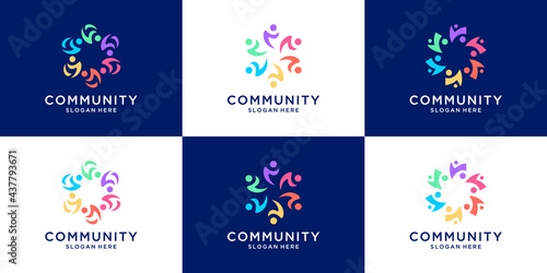 Colorful human community icon set. Geometrical connection team work logo