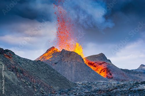 Iceland Volcano Volcanic Eruption with lava at Fagradalsfjall, Reykjanes Peninsula