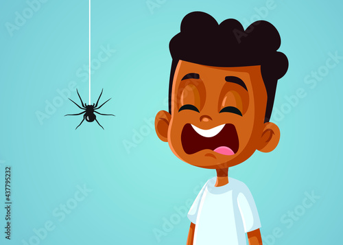 Little Scared African Boy Suffering from Arachnophobias