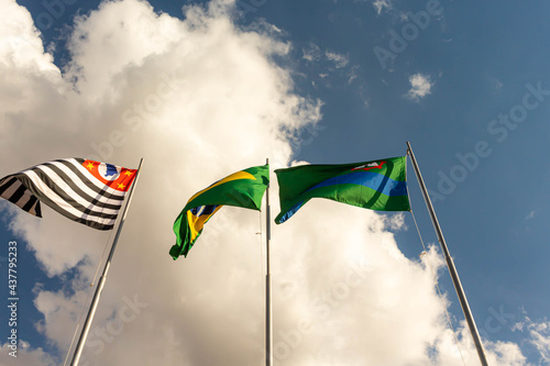 Sao Paulo, Brazil and Jundiai flags side by side photo