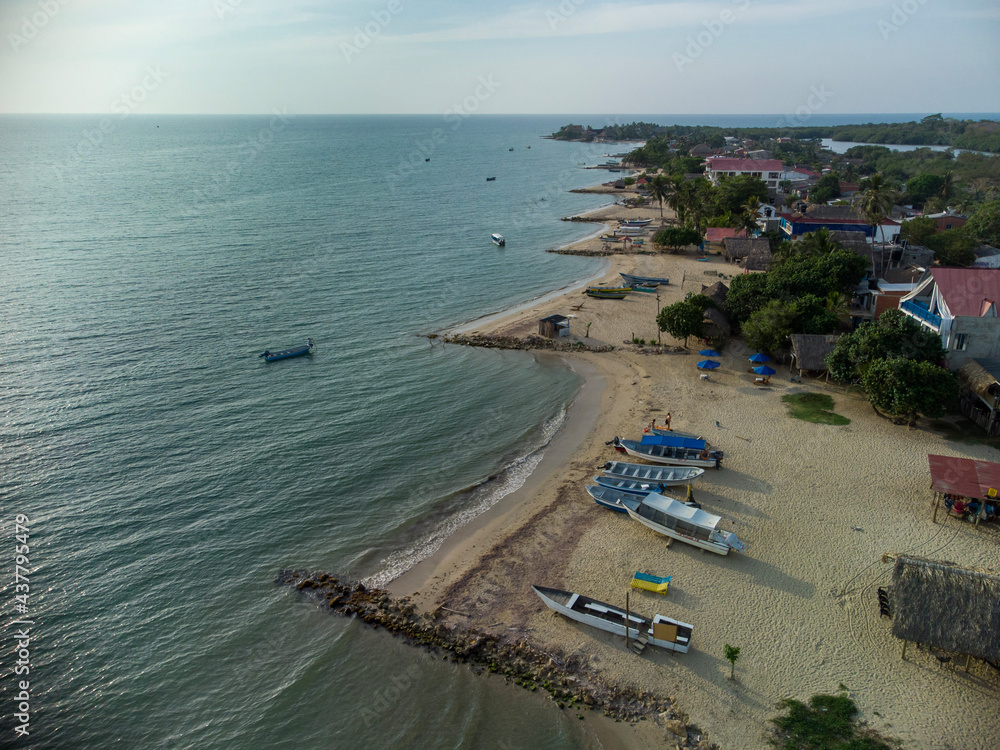 Aerial view of Caribbean beach. Rincon Del Mar, San Onofre, Colombia