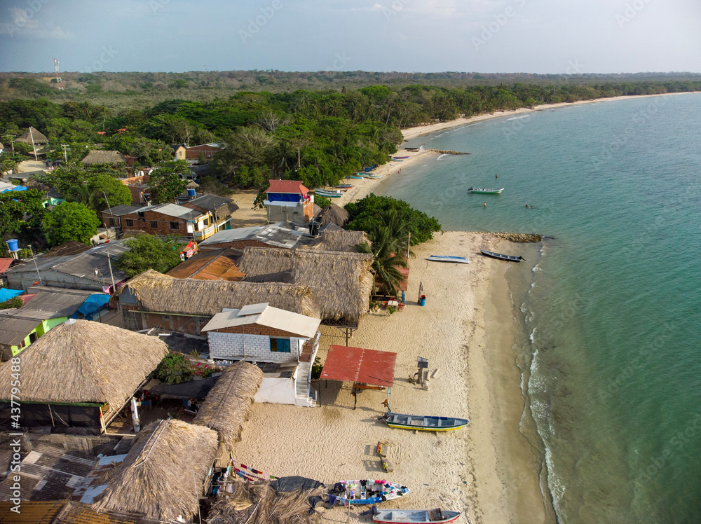 view of a coastal town from next to a jungle