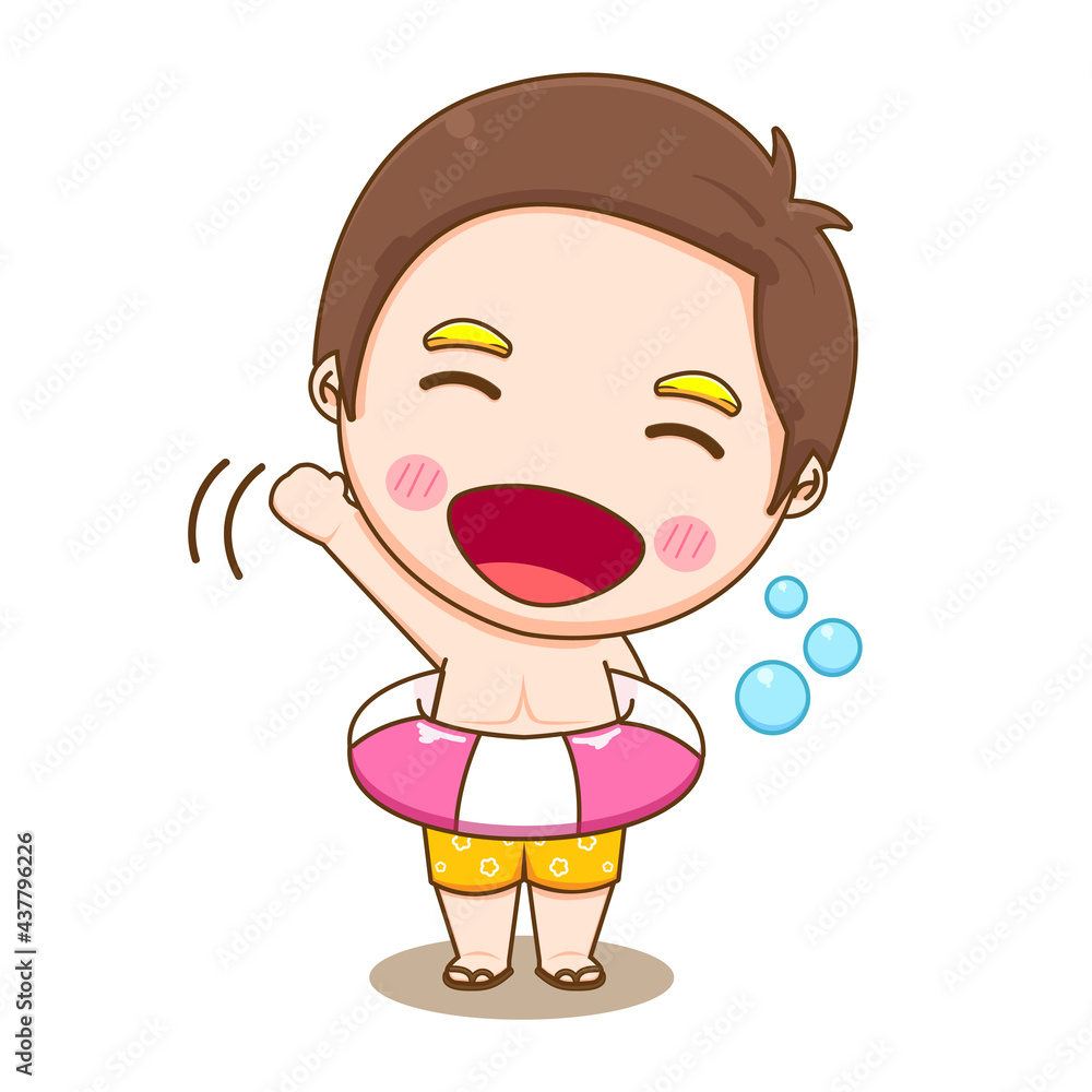 Cartoon character of cute boy with swim ring. Summer style illustration Cartoon character of cute boy with swim ring. Summer style illustration