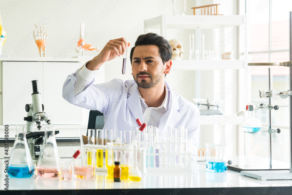 Male Scientist Looking Vaccine Male Scientist Looking Vaccine