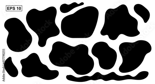A set of random black spots. The spot is irregular in shape with a simple rounded smooth shape. Vector, eps 10