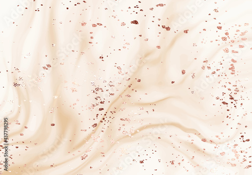 Liquid marble abstract design painting background with copper splatter texture. 