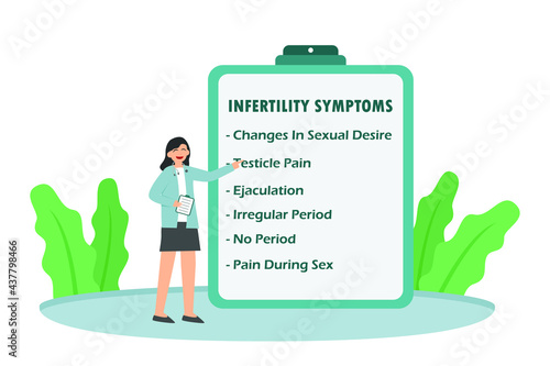 Infertility vector concept: Female doctor showing infertility symptoms on the big clipboard