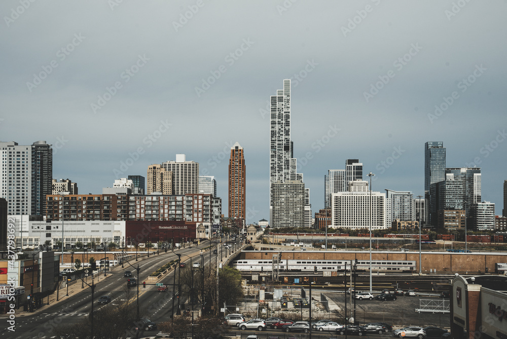 Chicago landmark, Vintage cityscape of Chicago skyline