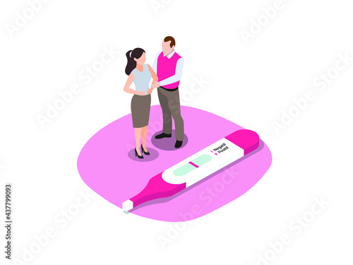 Infertility isometric vector concept. Worried woman and husband having infertility with a negative pregnant test