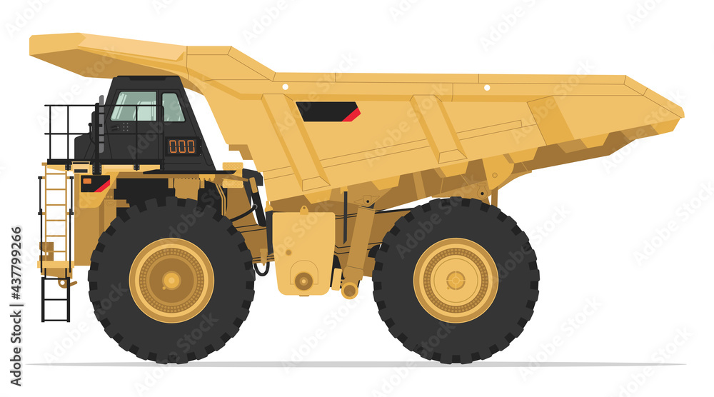 Dump Truck Isolated Detailed Vector Illustration Sideview, Heavy Equipment, Construction Vehicles, Machinery