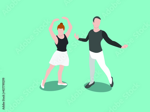 Ballerina vector concept. Two ballet dancer performing dances while standing together in the studio