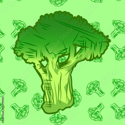 brócoli, verdura, hortaliza, comida, saludable, fresco, natural, imagen, diseño, ilustración, vector, verde, dibujo, animado