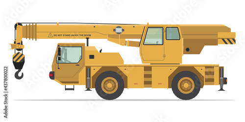 Crane Truck Isolated Detailed Vector Illustration Sideview, Heavy Equipment, Construction Vehicles, Machinery