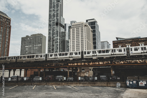 Train subway view at Chicago, Vintage Chicago skyline photo