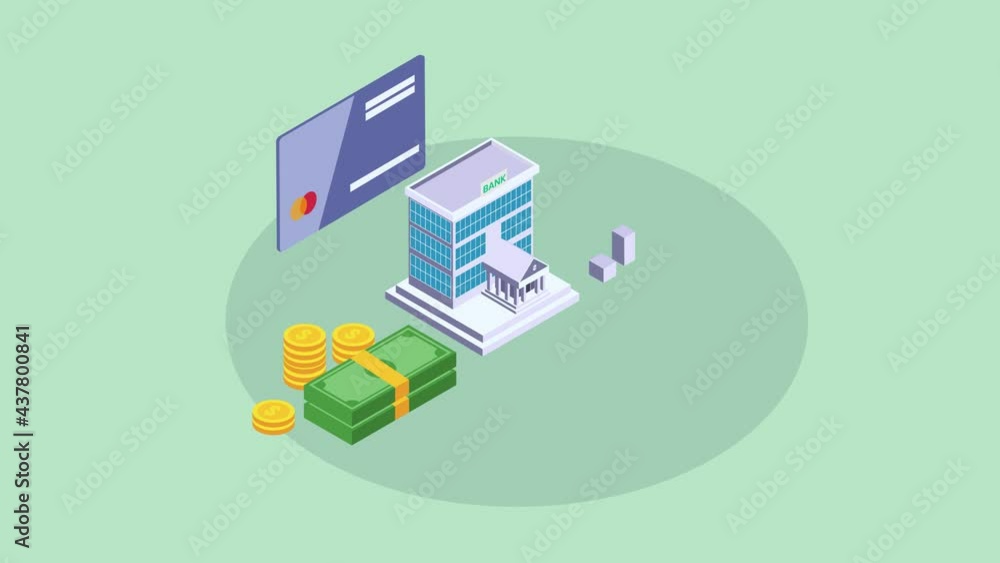 Bank office with credit card and money Bank office with credit card and money