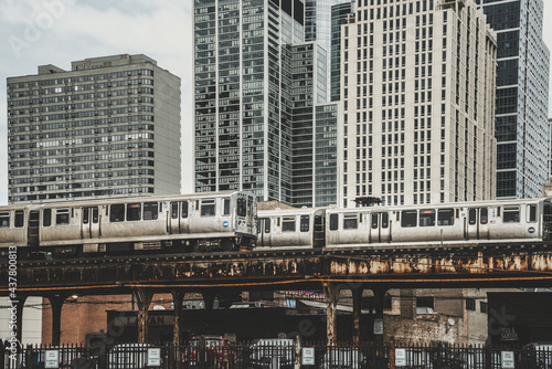 Train subway view at Chicago, Vintage Chicago skyline