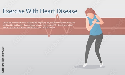Exercise with heart disease,A young woman has chest pain from jogging,she feel was short of breath,Fatigue and weakness of the physical condition, vector illustration.