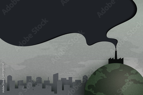 Industry chimney pollution with smoke in environment.Global warming and climate change concept.Environment landing page website template background.