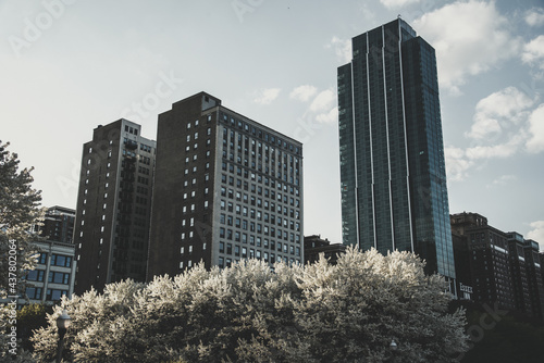 Chicago Skyline at Sunset, vintage style