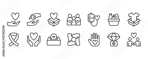 Donation and charity icon set. Vector graphic illustration. Suitable for website design, logo, app, template, and ui.