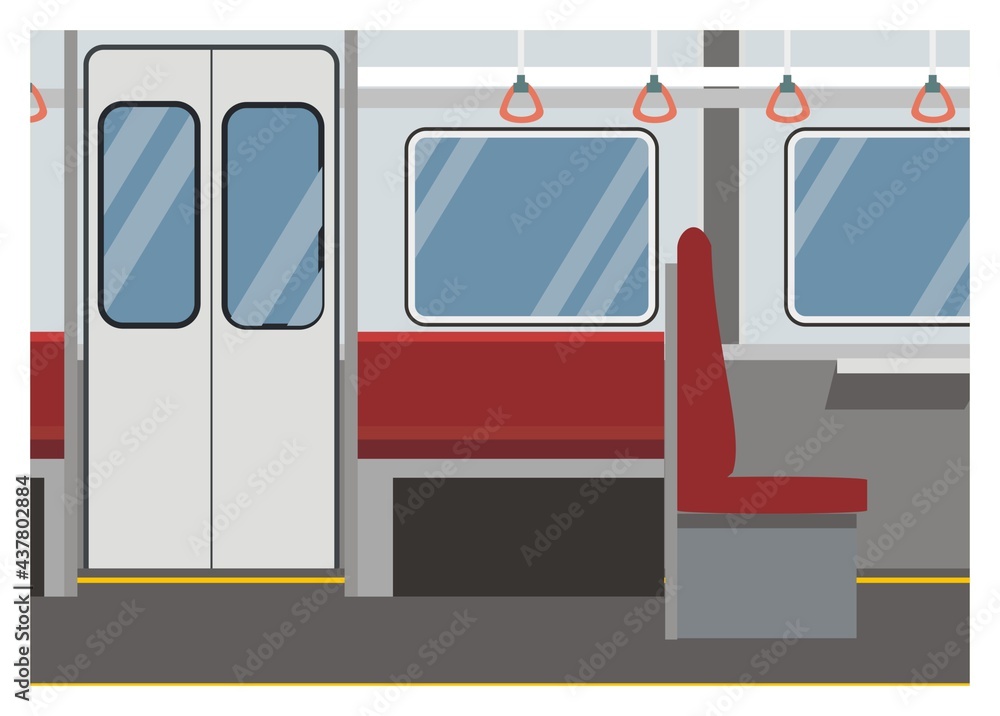 Empty commuter train car simple flat illustration