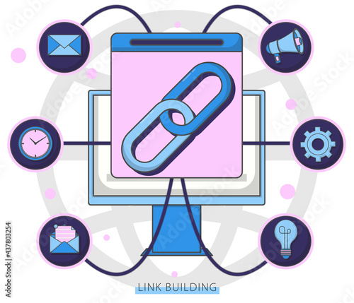 Vector illustration link building concept. Good for landing page, web, banner, flyer, poster, template, marketing, promotion