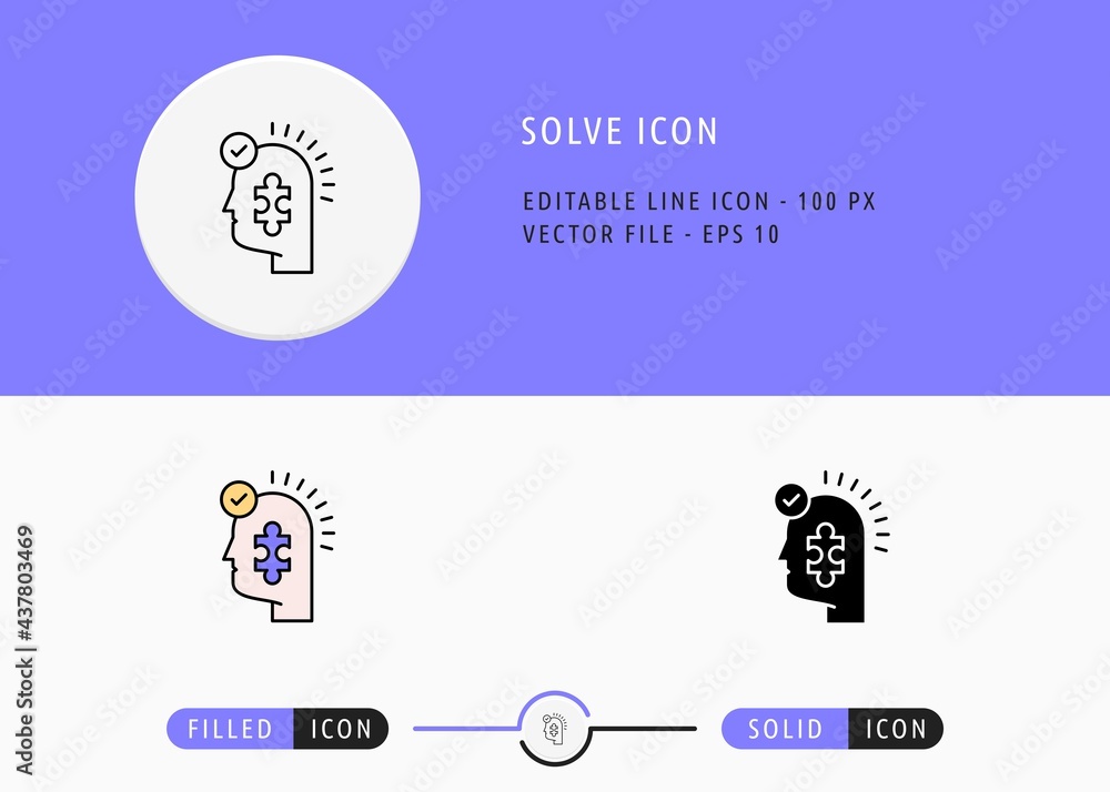 Fototapeta premium Solve icons set editable stroke vector illustration. Problem solving advise symbol. Icon line style on isolated background for ui mobile app, web design, and presentation.