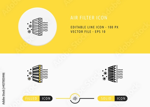 Air filter icons set editable stroke vector illustration. Wind purify system concept. Icon line style on isolated background for ui mobile app, web design, and presentation.