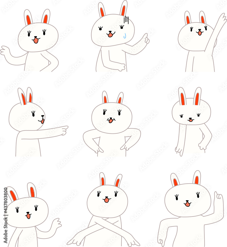 White rabbit that guides you by pointing your finger set White rabbit that guides you by pointing your finger set