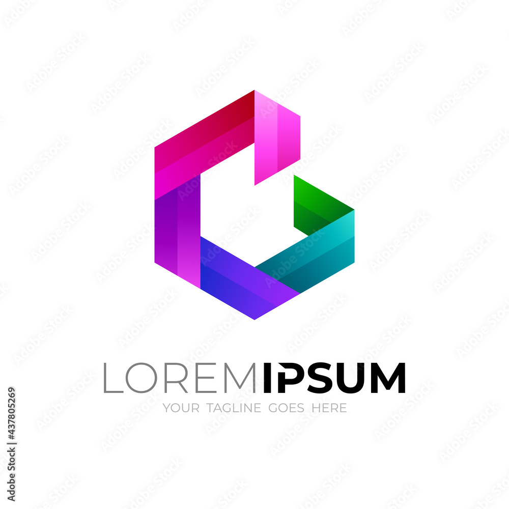 Abstract hexagon logo with letter C design, colorful style Abstract hexagon logo with letter C design, colorful style