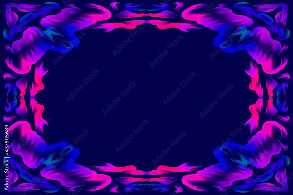 Neon frame of flowers. This illustration can be used for design packaging and postcard. Festival decoration Neon frame of flowers. This illustration can be used for design packaging and postcard. Festival decoration