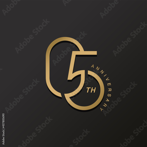 5th anniversary celebration logotype with simple elegant number gold color