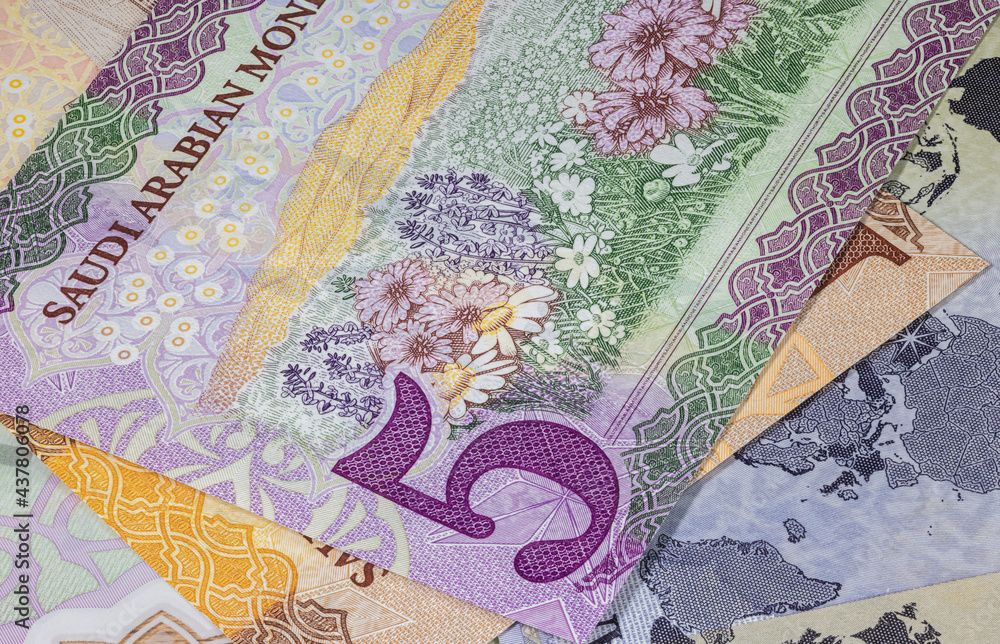 Close up photography of Saudi Arabian money. Paper Currency of Saudi Arabia. Saudi Riyal with