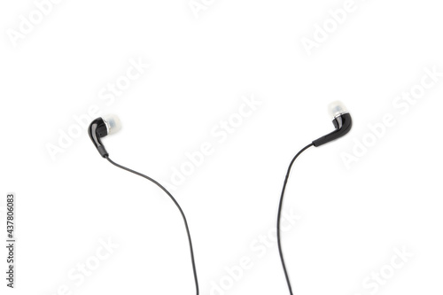 Top view of black headphones isolated on a white background.